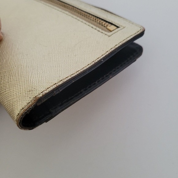 Kate Spade Clutch Wallet Gold Champaign Metalic Saffiano Logo Large Bifold Fair - Picture 7 of 12